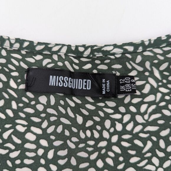 Missguided Green Abstract Pattern Puff Sleeve V-Neck Wrap Maxi Dress Size 8 - Picture 5 of 9